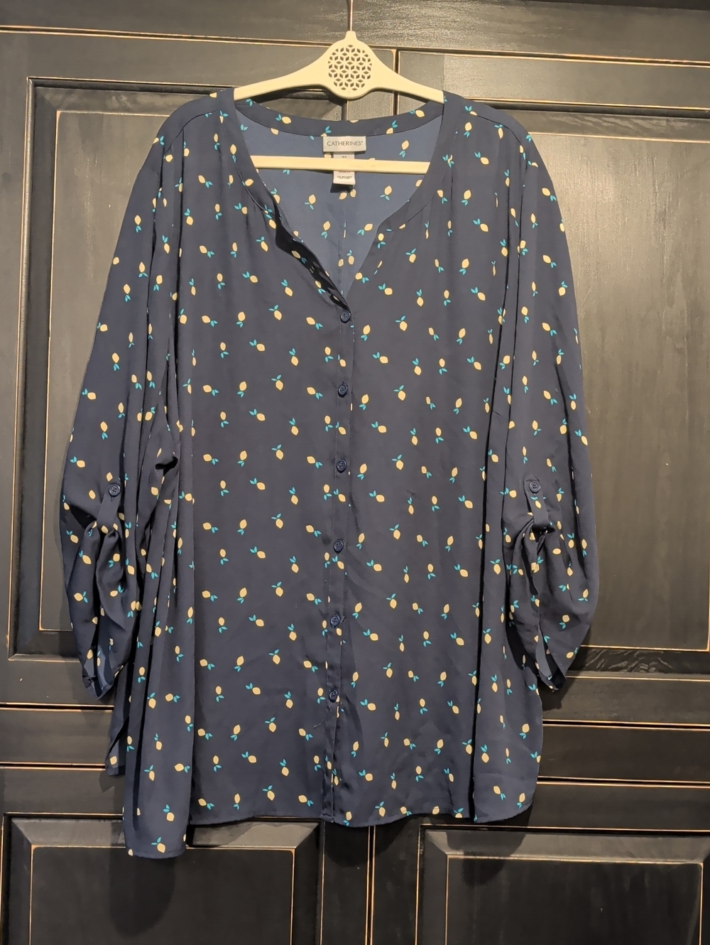 Catherines Navy Lemon Button-Down Blouse